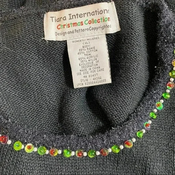 Vintage Tiara International XL colorful black Christmas sweater - Picture 5 of 6